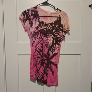 Pink and Brown Palm Print Women's Top